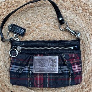 Coach Black and Red Plaid Wristlet Poppy